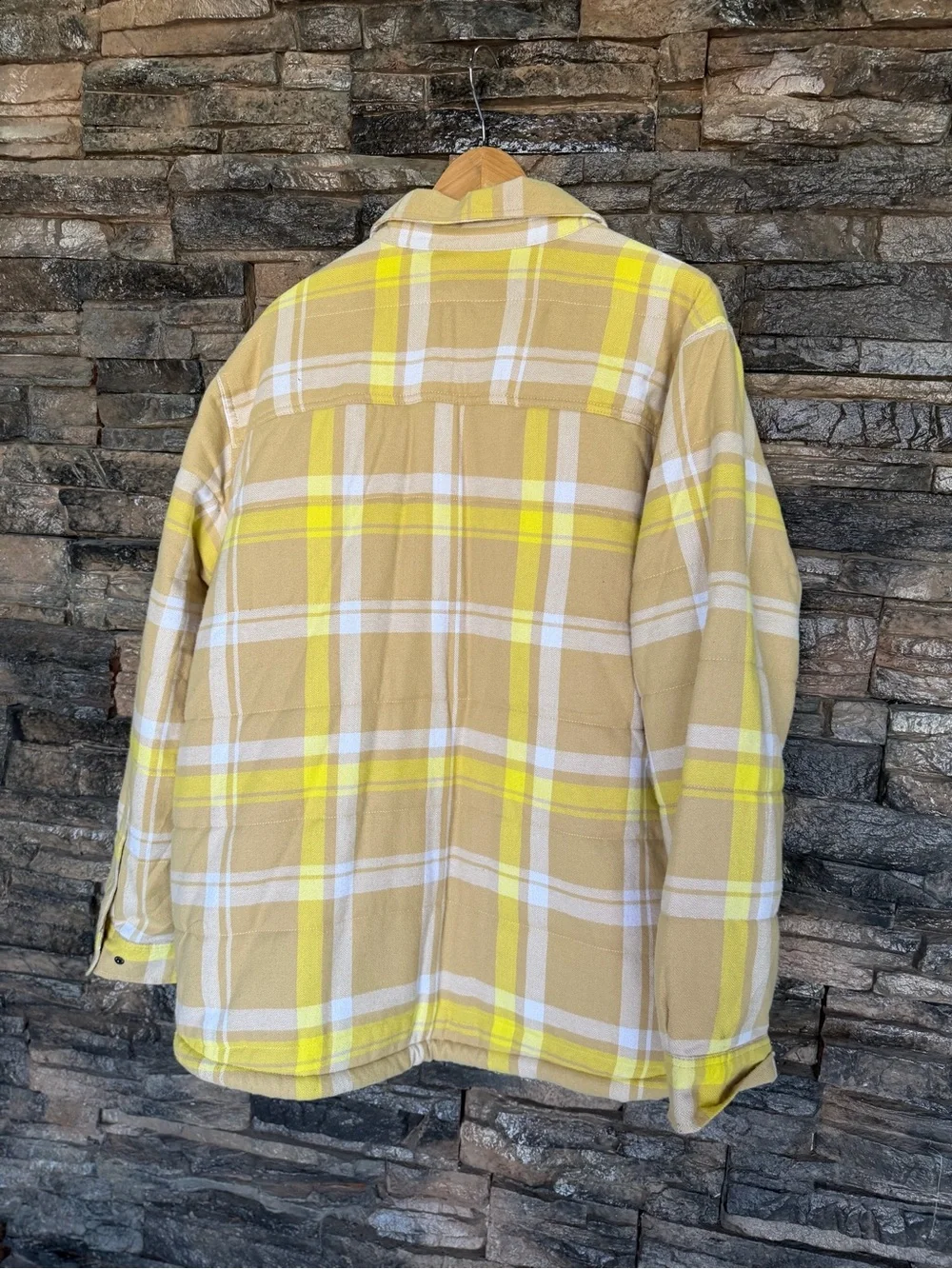 George Men’s Yellow and White Plaid Sherpa-Lined Shirt Jacket